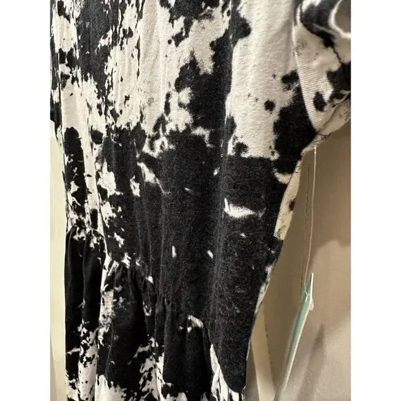 Abound Women's Small Black White Tie Dye Jersey Crew A-Line Mini Shirt Dress - Picture 1 of 5